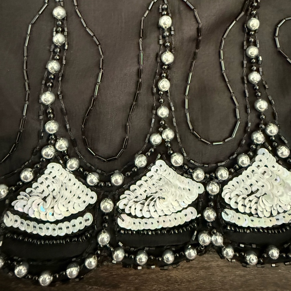 Vintage Laurence Kazar Black White Beaded Silk Top - Picture 6 of 8